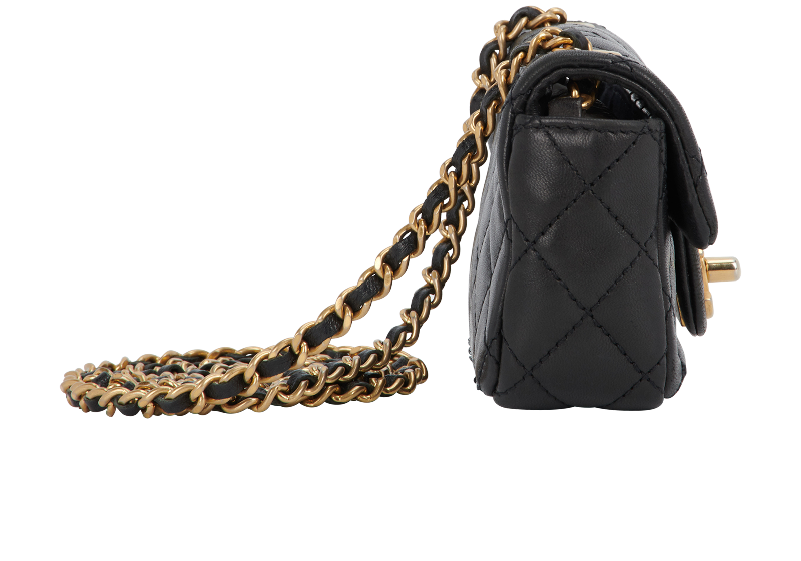 Super Mini Flap Bag, &pound;1,600, Handbags, Black, Lambskin Leather, Side view